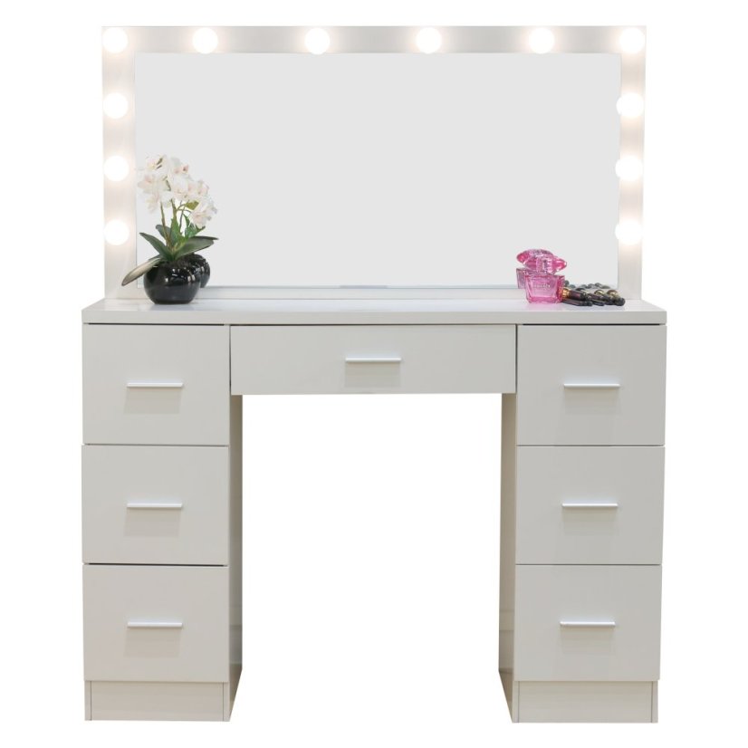 Veľký toaletný stolík biely s osvetlením 80 x 40 x 110cm