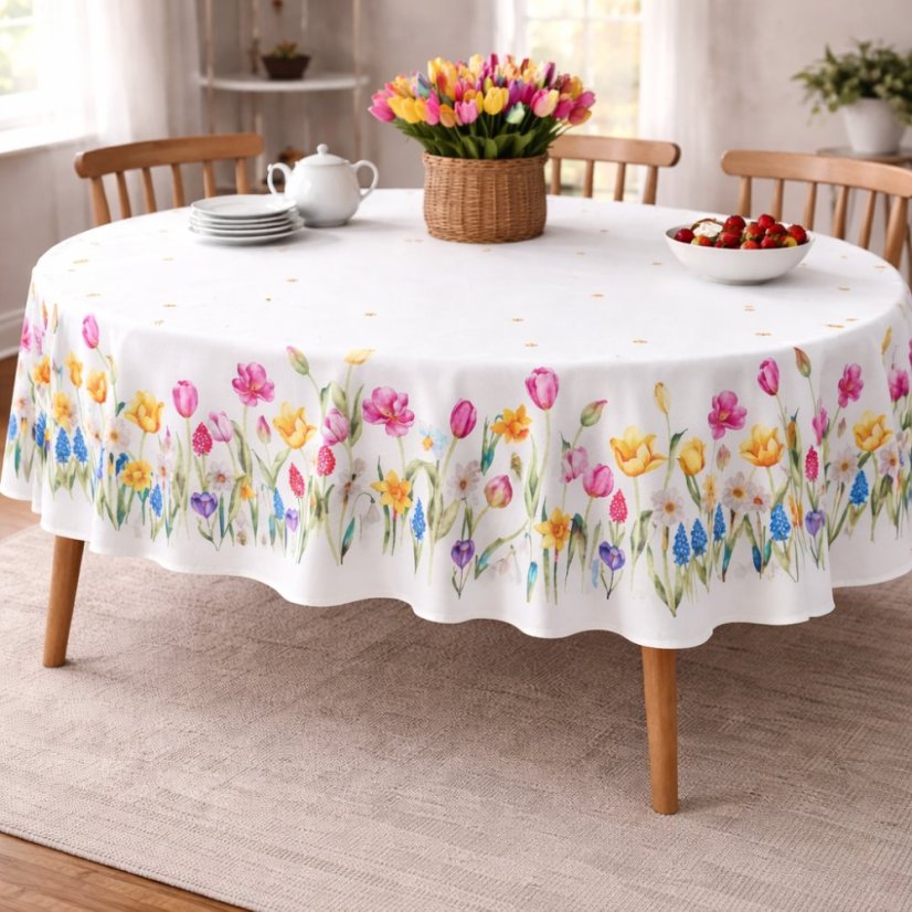 Dekoratív terítő tavaszi virágokkal