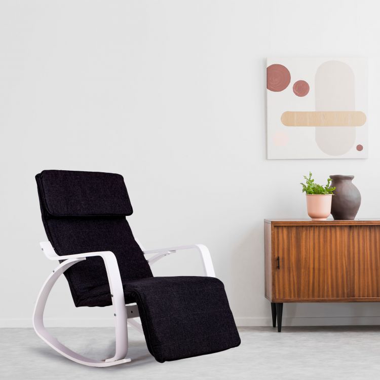 Čierne hojdacie kreslo s bielym rámom