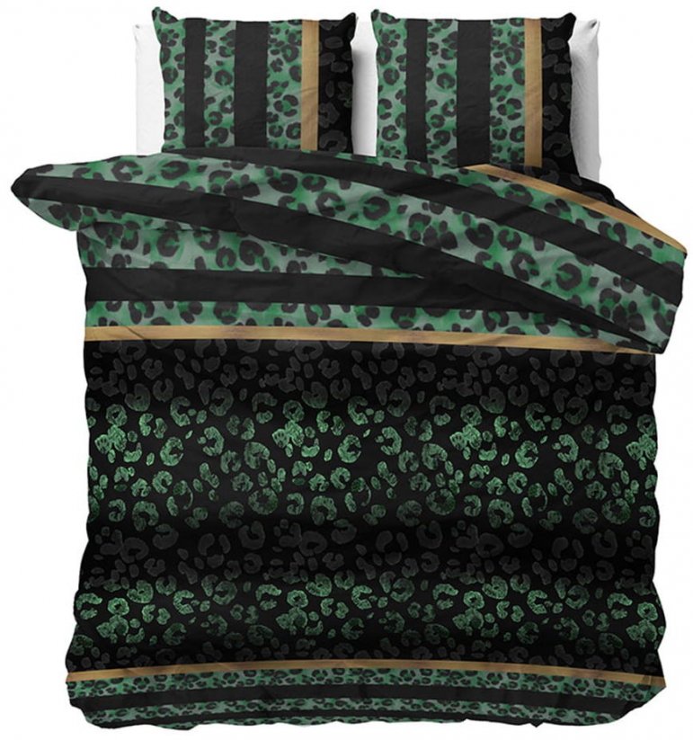 Качествено спално бельо със зелено и черно 140 х 200 см