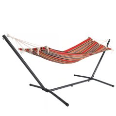 Hamac roșu DETEX® 200 x 80 cm cu cadru metalic