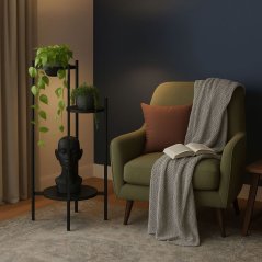 Suport pentru flori Loft - raft cu 3 etaje cu rafturi negre rotunde