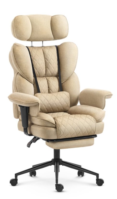 HC-1037 ergonomikus irodai fotel lábtartóval – bézs szövet