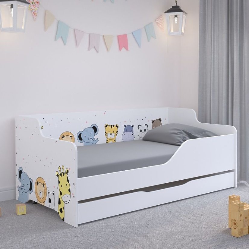 LILU Fehér gyerekágy háttámlával 160 x 80 cm - Állatkerti állatok