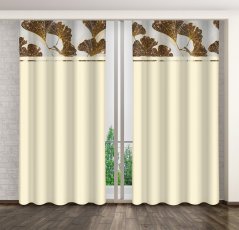 Klassischer cremefarbener Vorhang mit goldenem Gingko-Blätterdruck