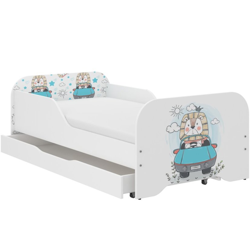 Simpatico lettino da bambino con leone in macchina 160 x 80 cm