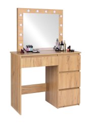 Toaletný stolík v dekore dreva s LED zrkadlom a 4 zásuvkami