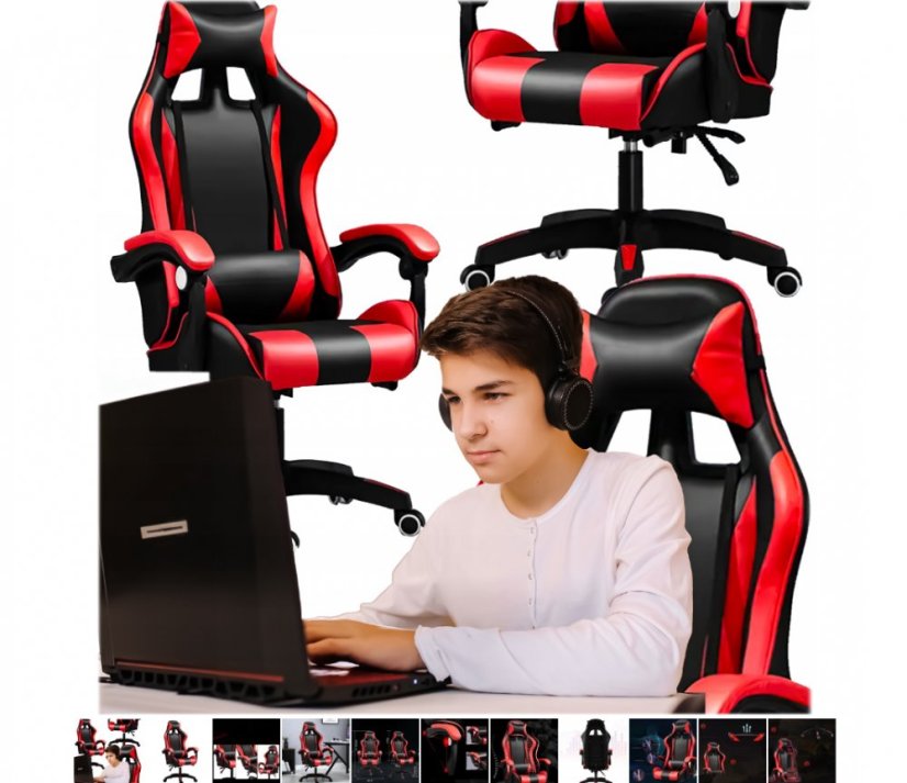 Kényelmes gamer szék fekete-piros párnával