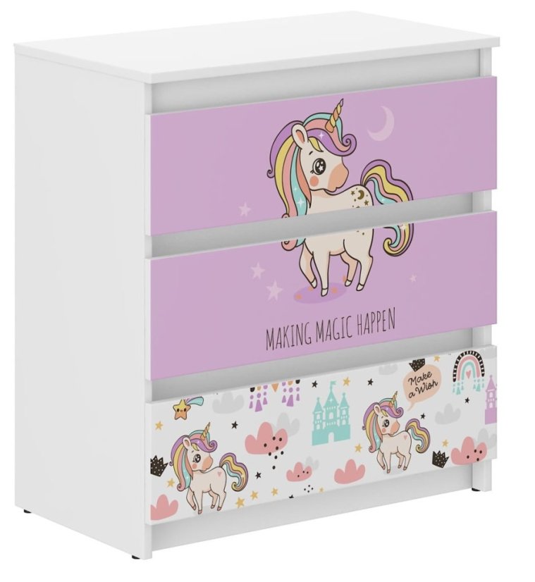 Komoda do detskej izby s motívom ružového jednorožca 76x40x70 cm