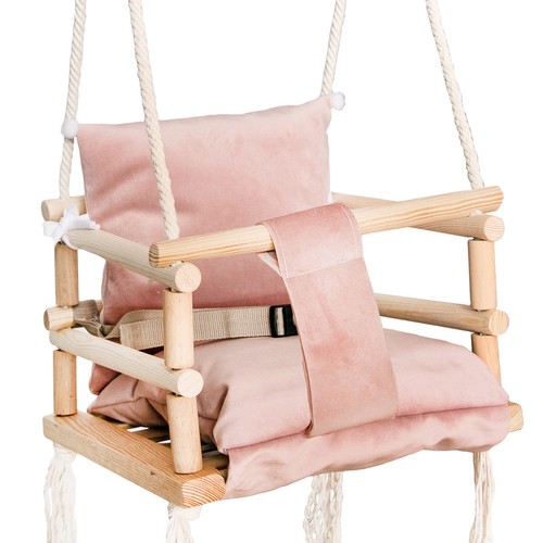 Dječja ružičasta ljuljačka s baršunastim jastucima