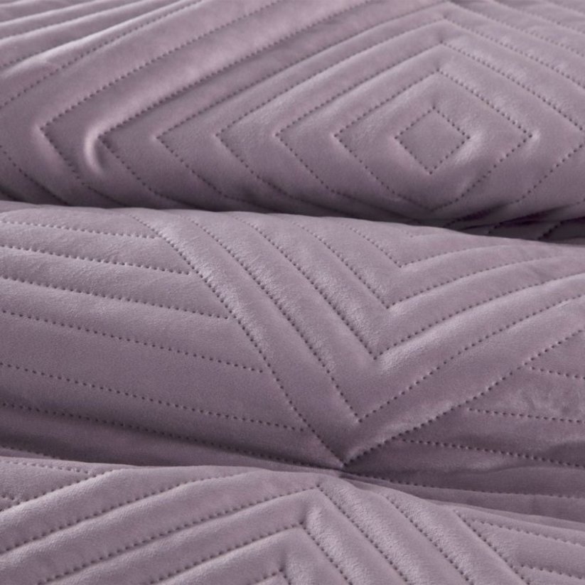 Cuvertură de pat frumoasă din catifea, de culoare mov, cu forme geometrice