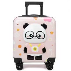 Gyermek utazótáska kerekeken, teleszkópos fogantyúval - PINK PANDA