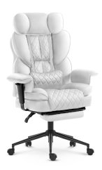HC-1037 luxus kivitelű ergonomikus irodai fotel lábtartóval – fehér ökobőr