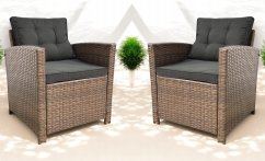 Két kerti fotelből álló garnitúra technoratánból SFS020-SC - barna + szürke párna