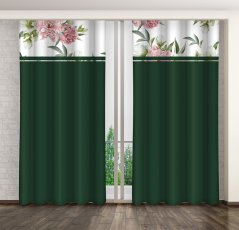  Perdea elegantă de culoare verde închis cu imprimare de bujori roz