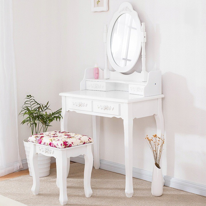 Kozmetický stolík so zásuvkami a otočným zrkadlom