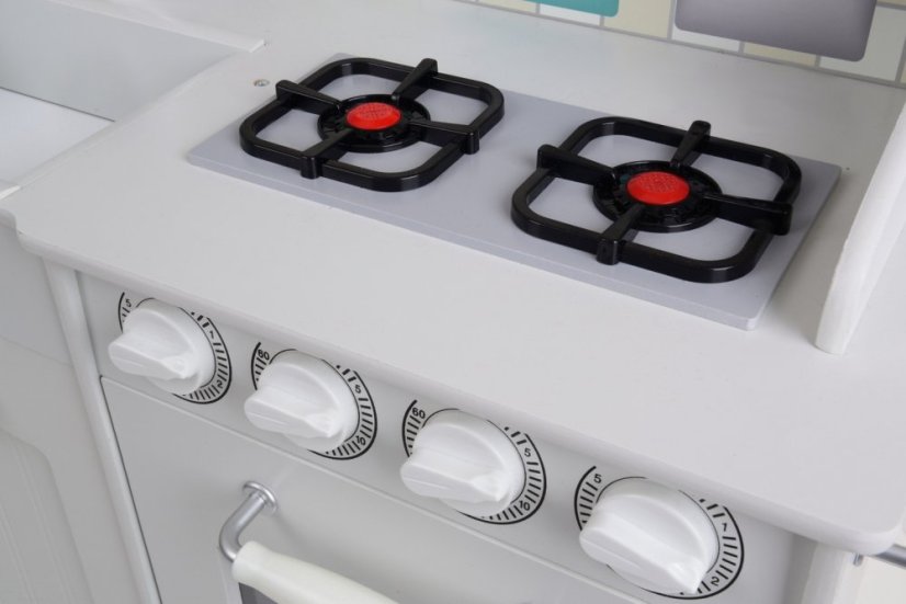 Drevená detská kuchynka s LED osvetlením, doplnkami a zvukovými efektmi