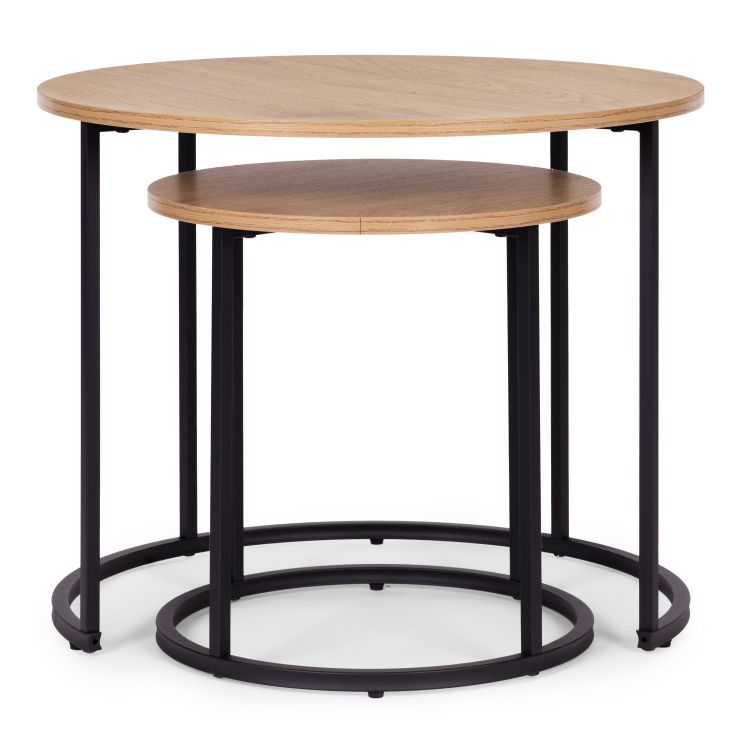 Set de 2 mese de cafea - mese rotunde cu decor din stejar