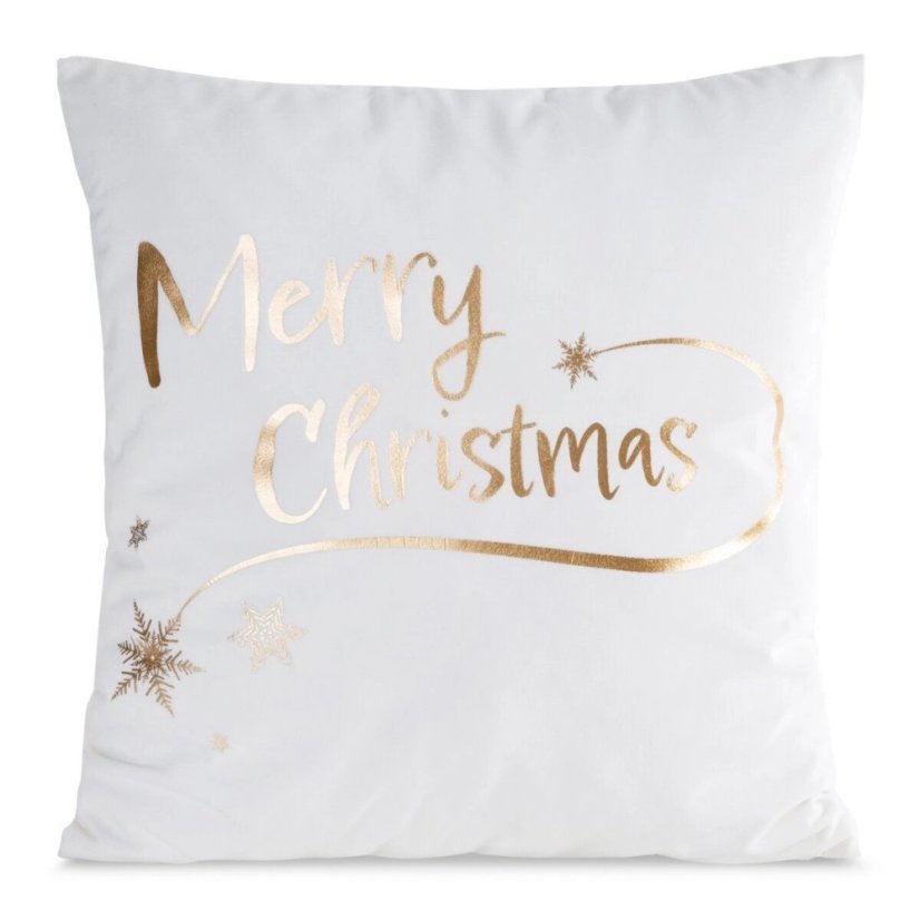 Biela zamatová vianočná obliečka Merry Christmas