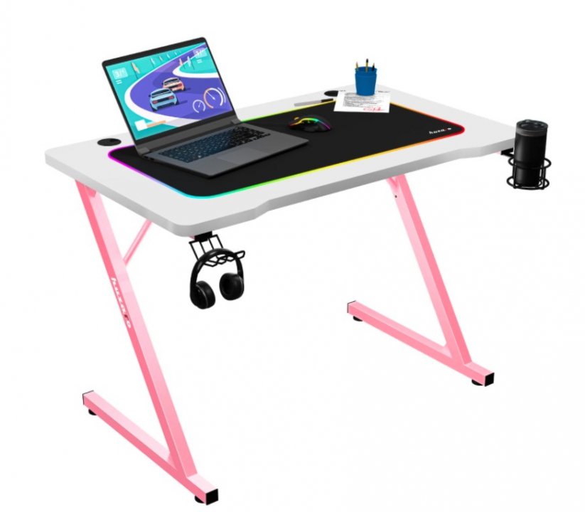 Praktični bijeli HERO 1.8 gaming stol s ružičastom konstrukcijom