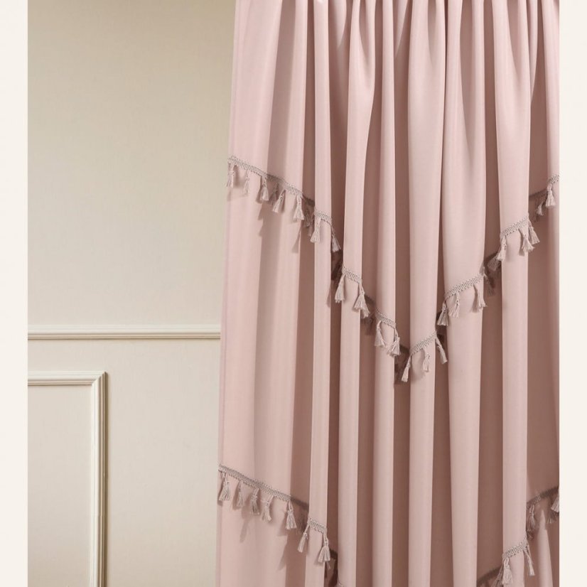 Růžový závěs ASTORIA se střapci na vázací pásce 140 x 280 cm