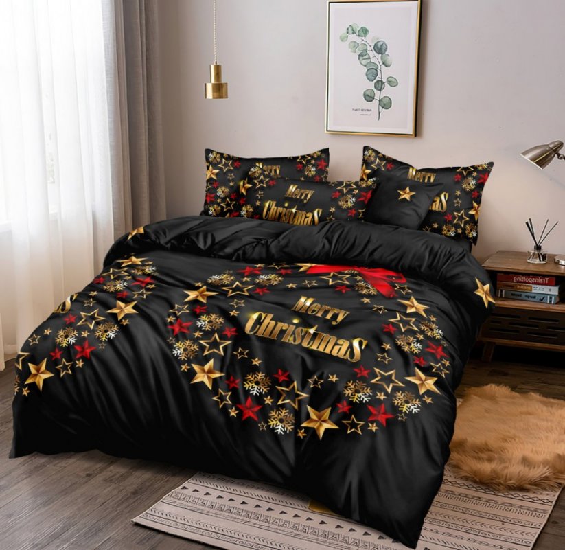 Festlich weihnachtliche schwarze Bettwäsche mit Adventskranz-Motiv