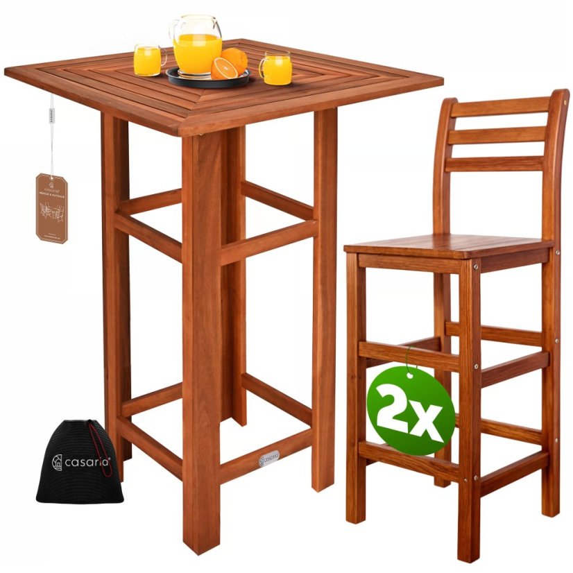 Set bar din lemn de salcâm - masă înaltă + 2 scaune de bar