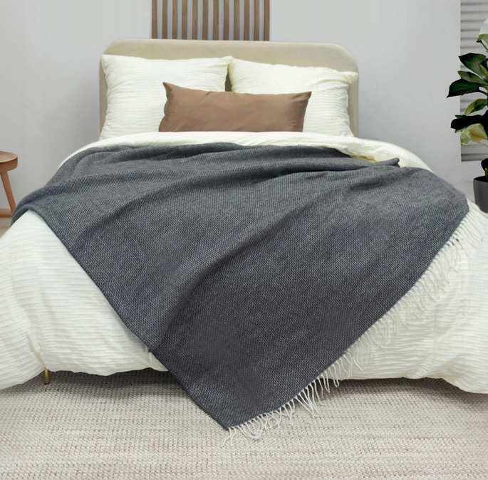 Turecká bavlnená deka s ozdobnými strapcami - sivá