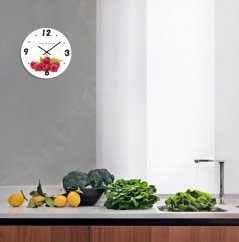 Bijeli kuhinjski sat s motivom malina