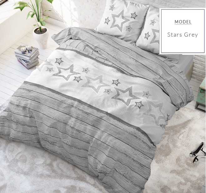 Moderné sivé posteľné obliečky s hviezdami