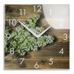 Декоративен стъклен часовник с мотив бял люляк, 30 см