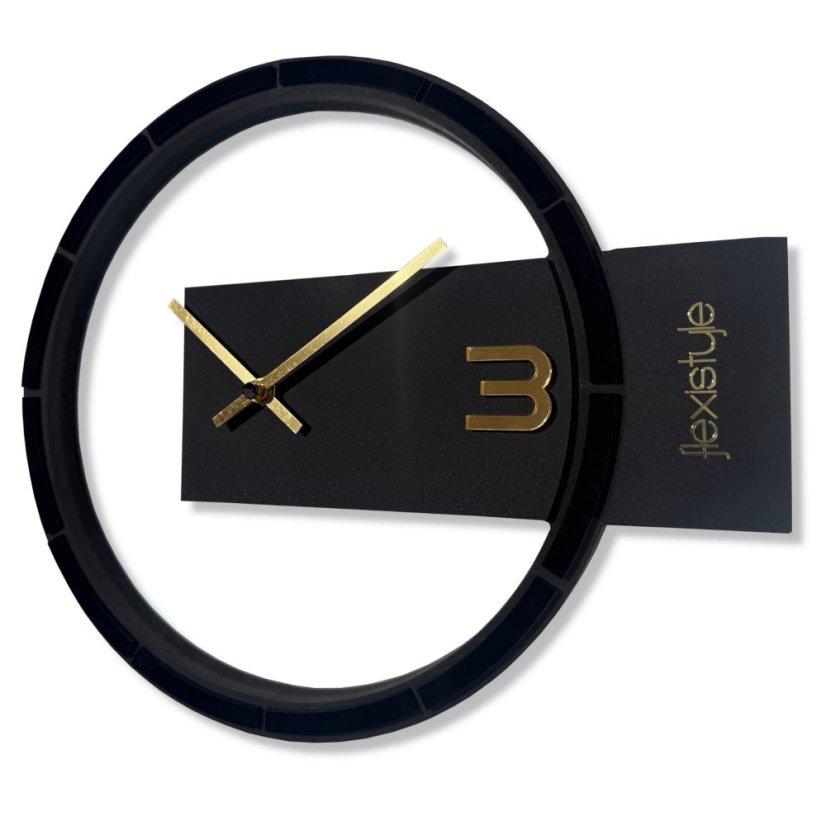 BLACK & GOLD ASYMMETRY, dizajnerski zidni sat od 30 cm