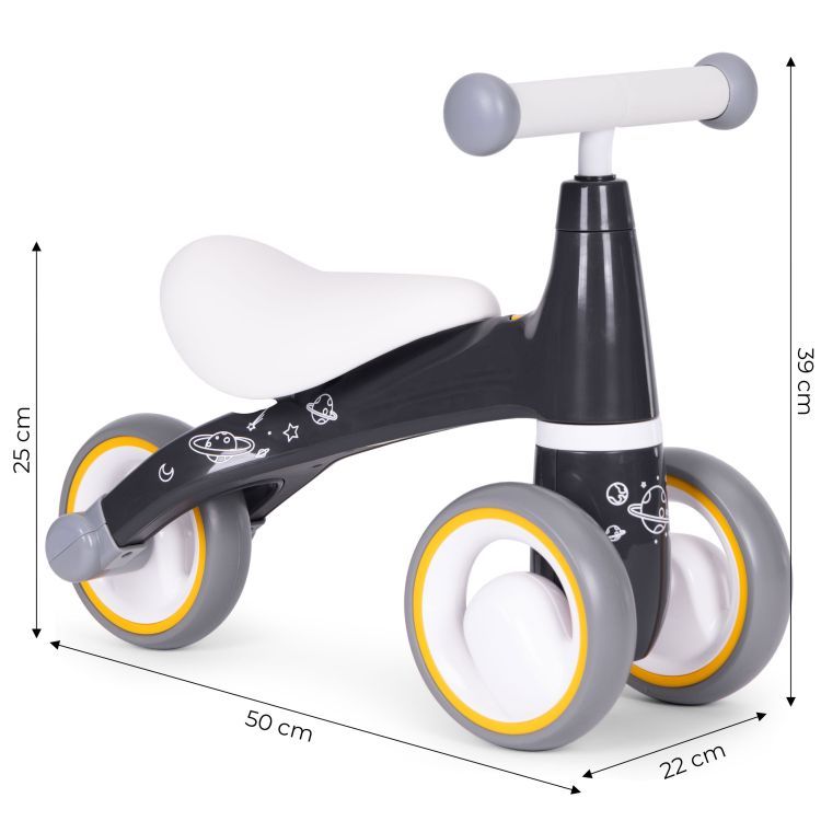 Monopattino per bambini in nero con design spaziale