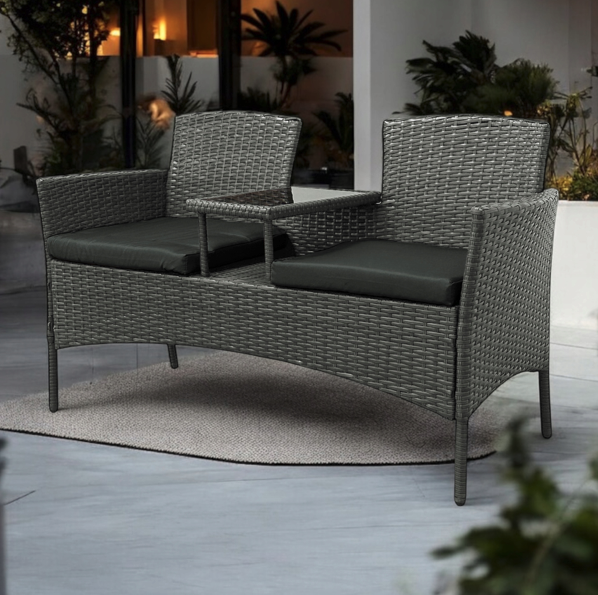 Garten-Rattan-Garnitur NM-03 - grau + graue Kissen