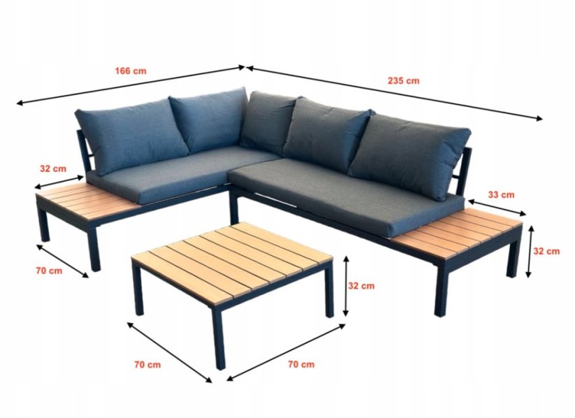 Záhradný rohový set - sivý