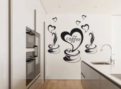 Adesivo da parete per cucina con motivo di caffè e cuori