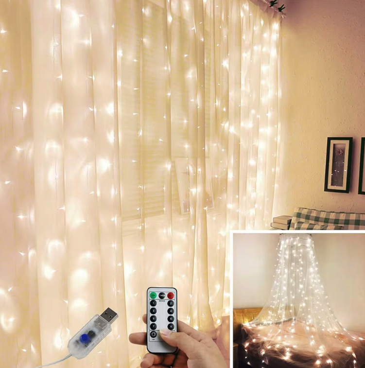 LED svjetlosna zavjesa 3x3 m - 300 LED dioda - toplo bijela - USB - uređenje interijera