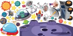 Wandtattoo fröhliches Weltall mit Astronauten