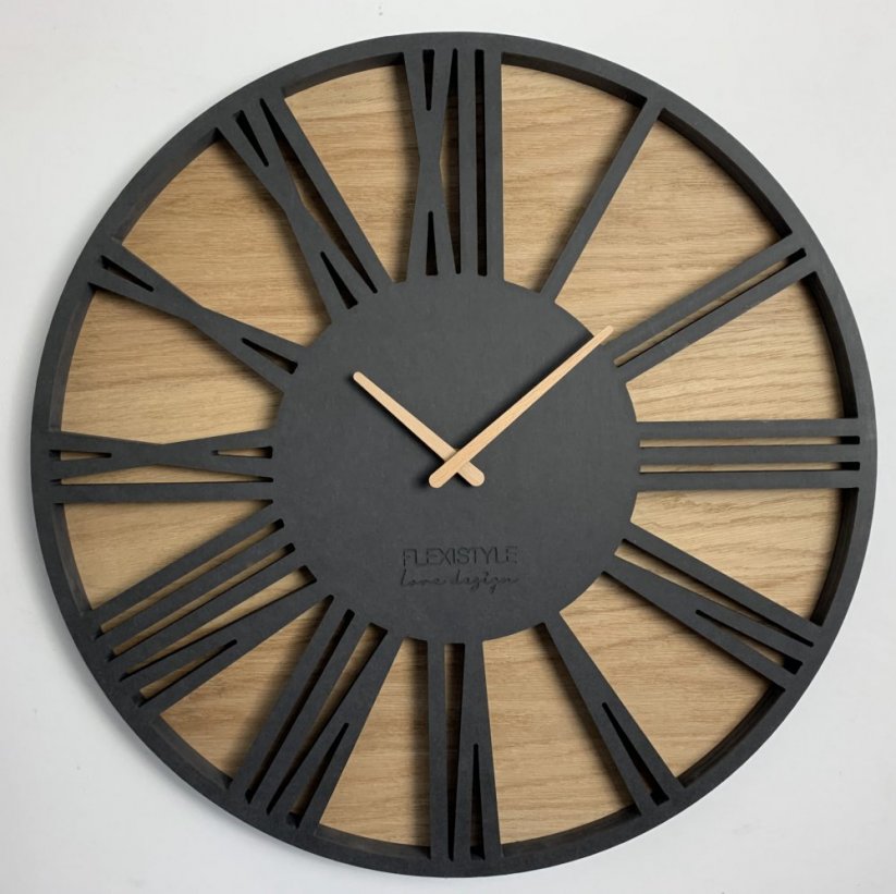 Luxusné drevené hodiny s priemerom 50cm ROMAN LOFT