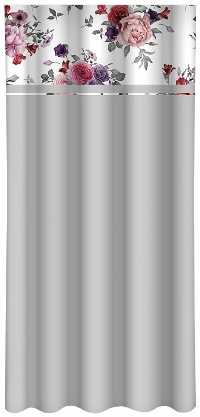 Jednoduchý šedý závěs s potiskem pivoněk