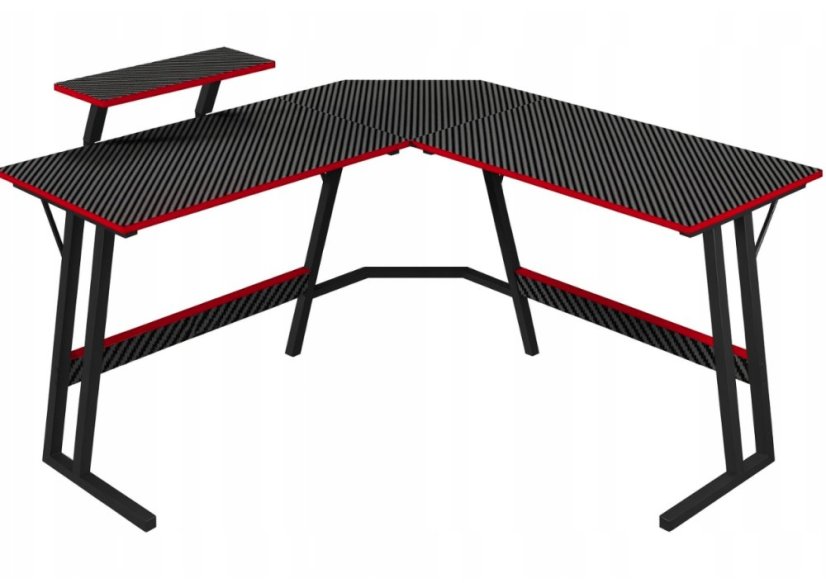 Birou de gaming de colț BG02 - negru cu raft pentru monitor