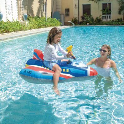 Nafukovačka pro děti - modrá stíhačka s vodním dělem