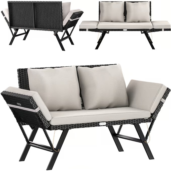 Gartenbank 2in1 aus Polyrattan 176 × 56 × 81 cm