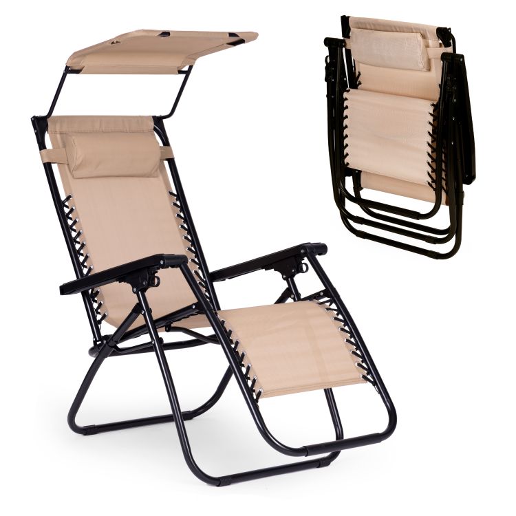 Lettino prendisole con tettuccio beige