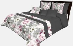 Romantico copriletto in grigio-nero con bellissimi fiori rosa di vario tipo