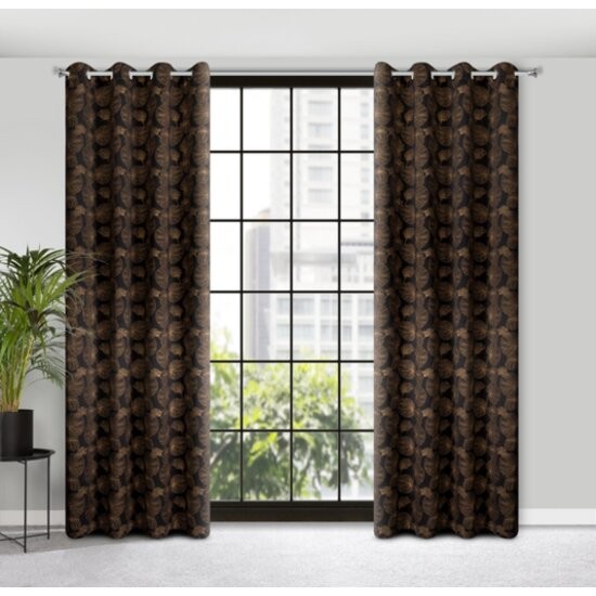 Elegantný záves so zlatým rastlinným motívom na kruhy 140 x 250 cm 