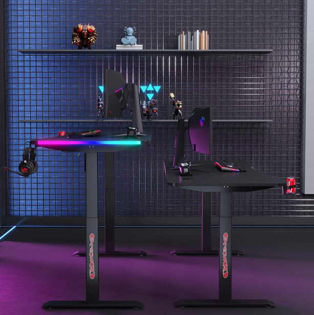 Elektrický výškovo nastaviteľný stôl 140 cm – čierny s LED podsvietením