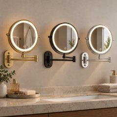 Oglindă de machiaj cu LED-uri, montată pe perete, cu braț extensibil