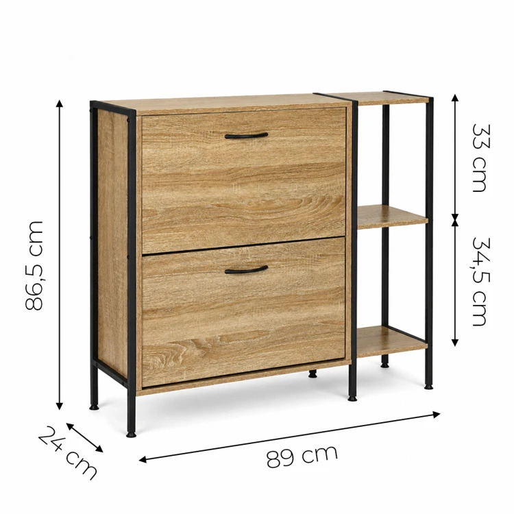 Dulap pentru pantofi cu 2 compartimente rabatabile și rafturi 86,5 x 89 x 24 cm