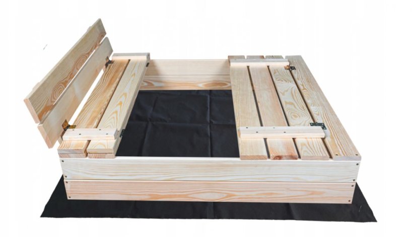 Verschließbarer Holzsandkasten mit Bänken 100 x 100 cm